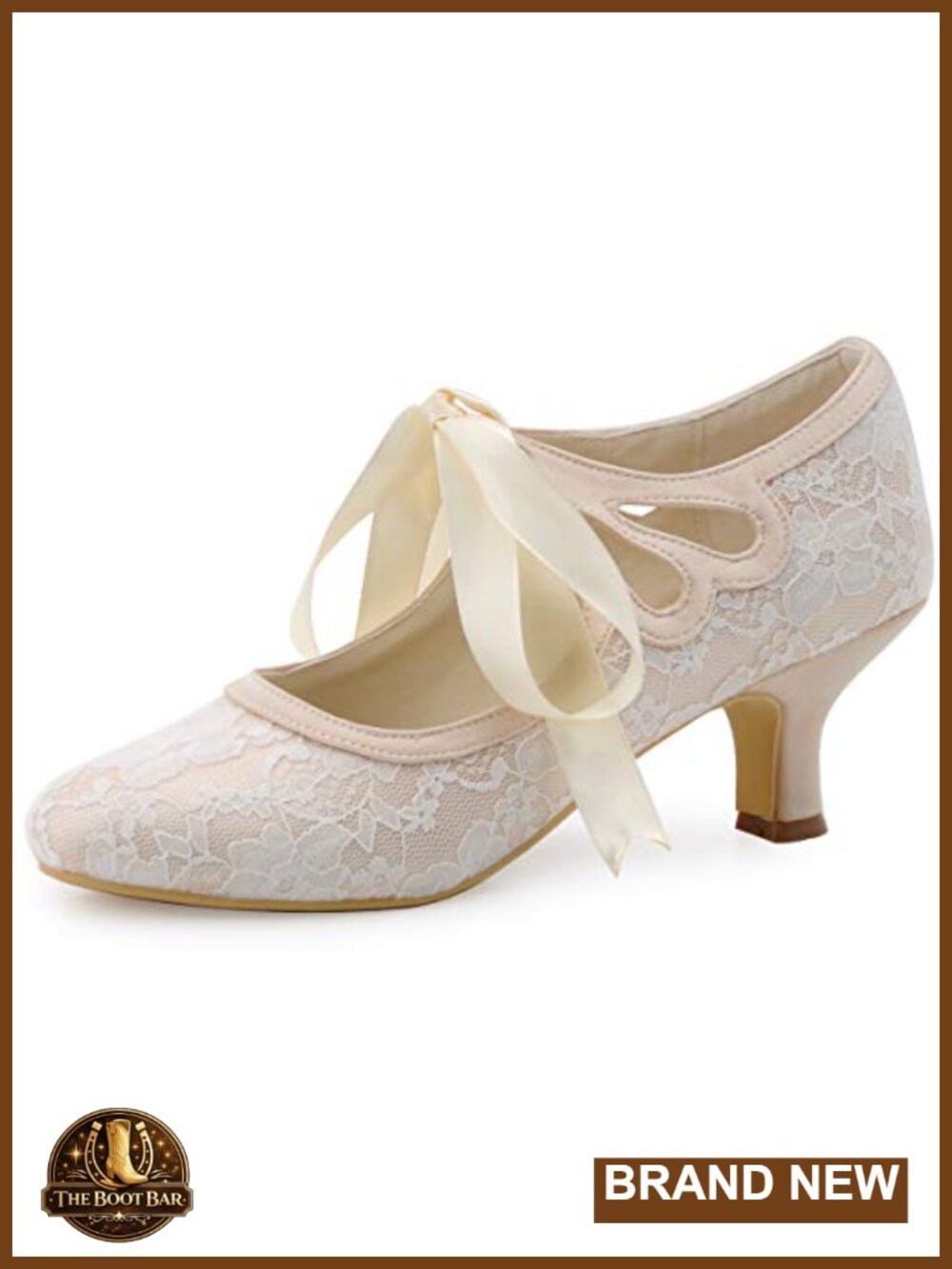Lace Mary Jane Wedding Heels Closed Toe 2 Inch Mid Heel Bridal Pumps